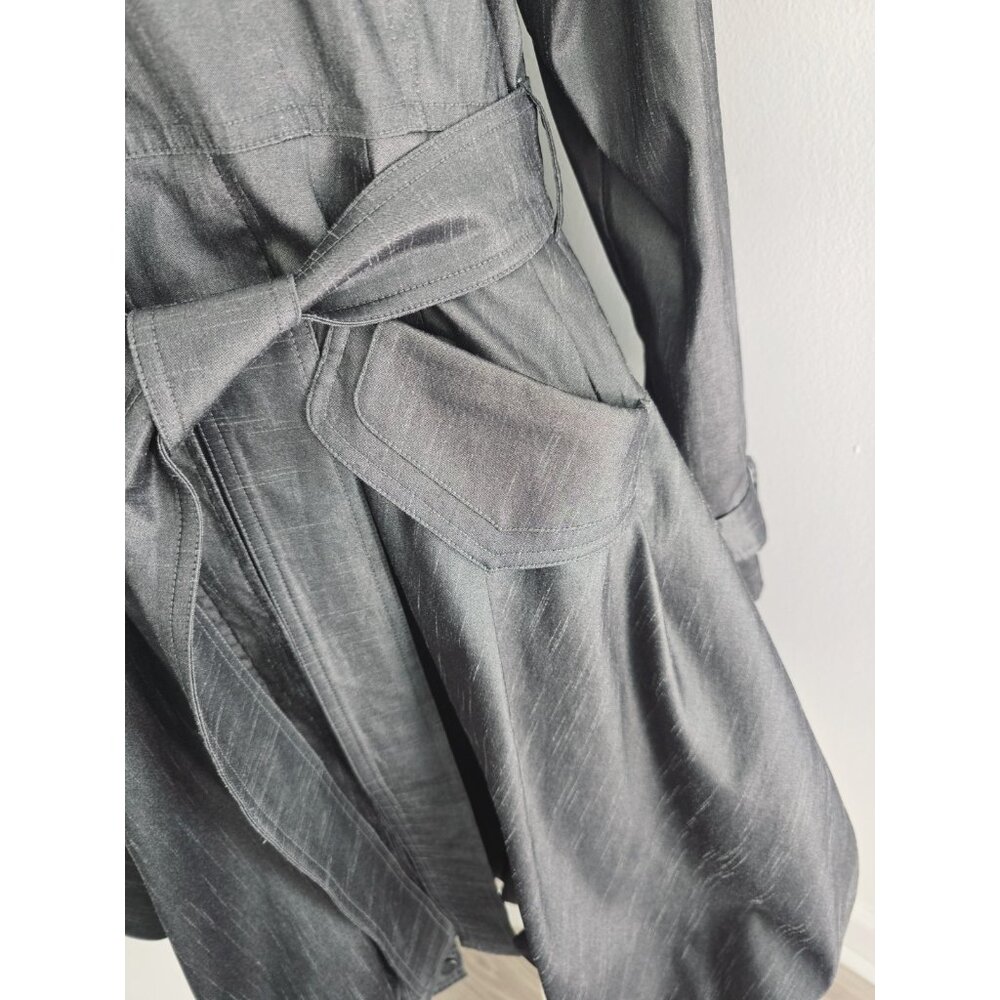 Samuel Dong Gray Metallic Taffeta Collared Bubble Hem Zip Trench Jacket Coat XL - Picture 7 of 14